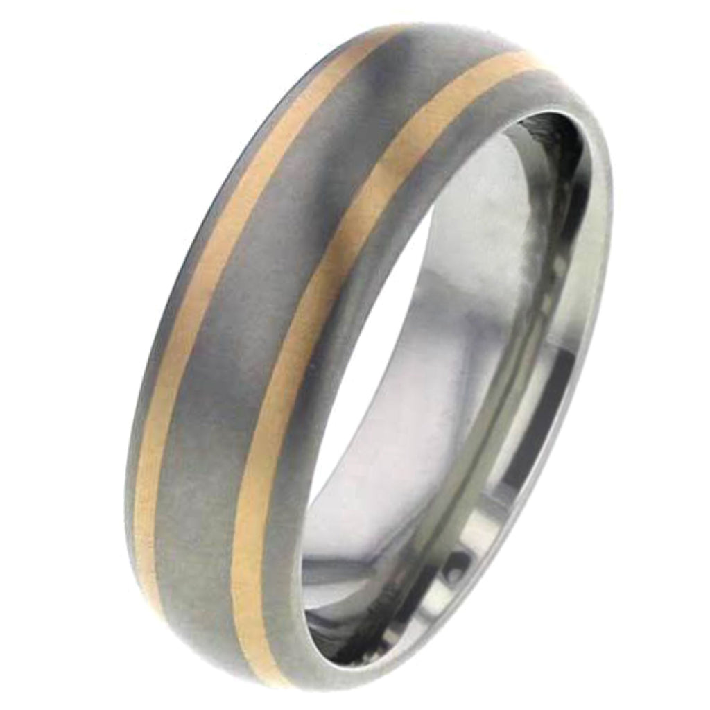 Domed Titanium Ring with Rose Gold Inlays
