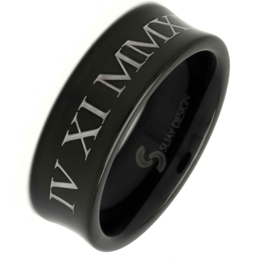 Personalised Roman Numeral Black Tungsten Carbide Ring