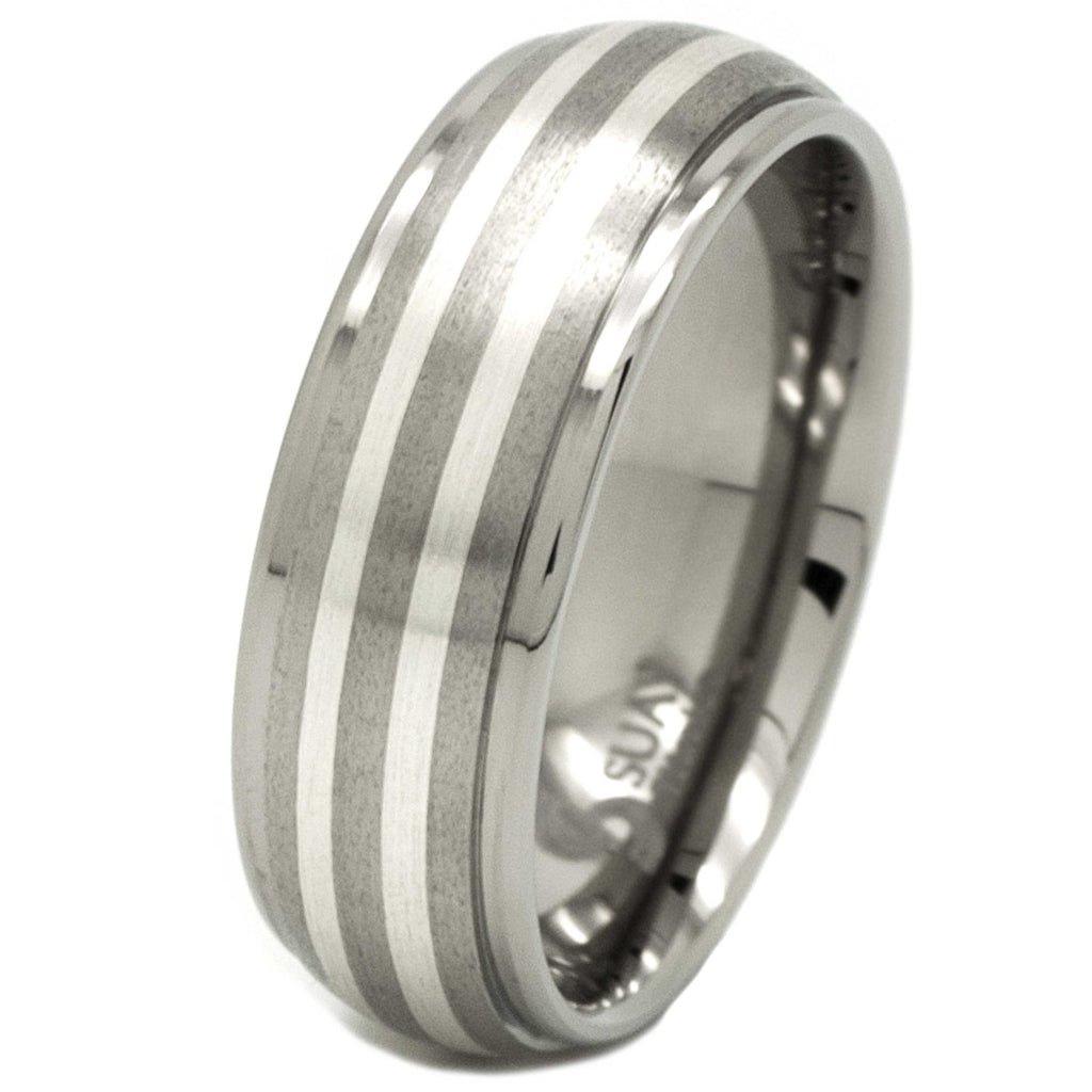 Double Inlay Titanium & Silver Ring