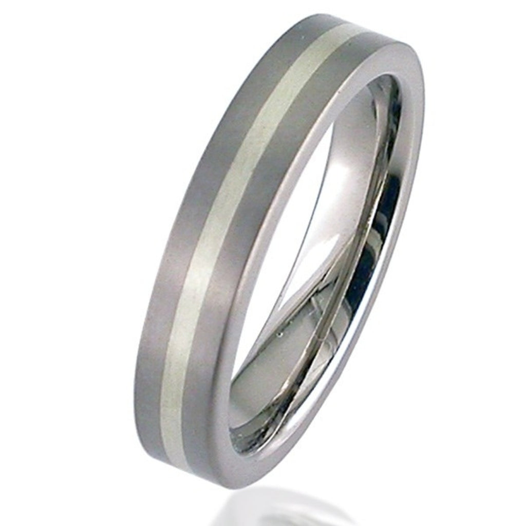 Flat Profile White Gold Titanium Wedding Ring