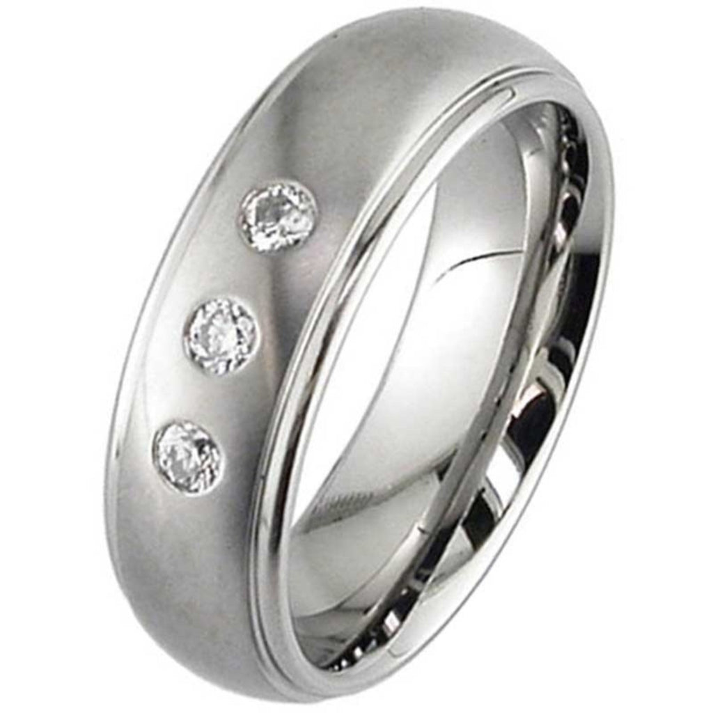 Dome Profile Two Tone Diamond Titanium Wedding Ring