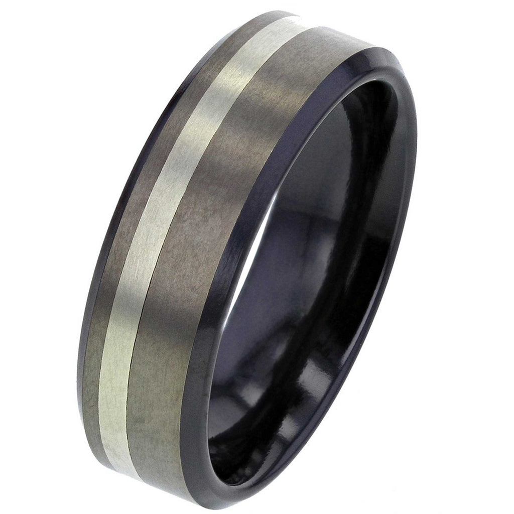 Zirconium Ring with White Gold Inlay 