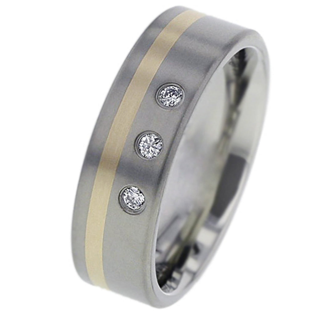 Diamond Set Titanium Wedding Ring with Inlaid Rose Gold