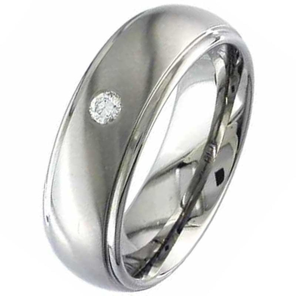 Two Tone Dome Profile Diamond Set Titanium Wedding Ring 