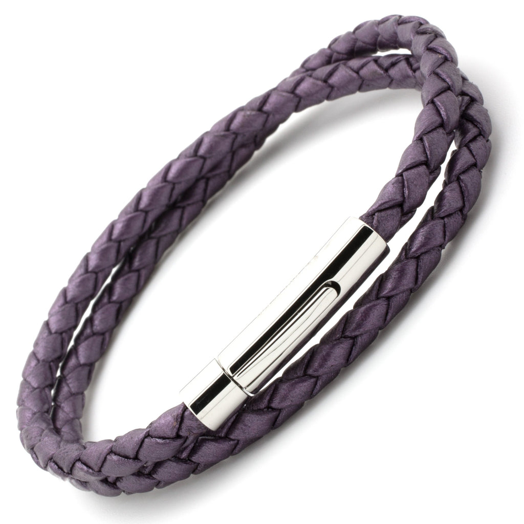 Purple Berry Woven Double Wrap Leather Bracelet