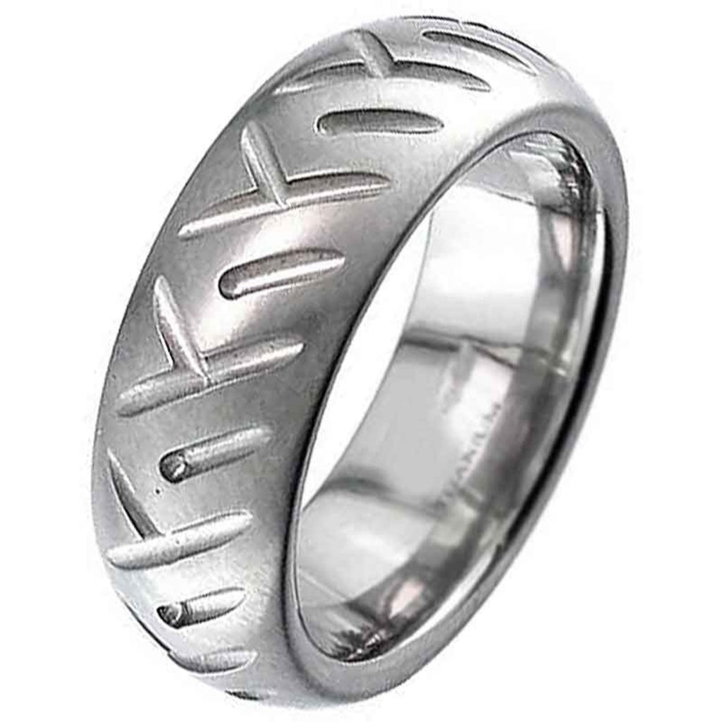 Dome Profile Titanium Ring with Motorbike Tyre Tread Pattern