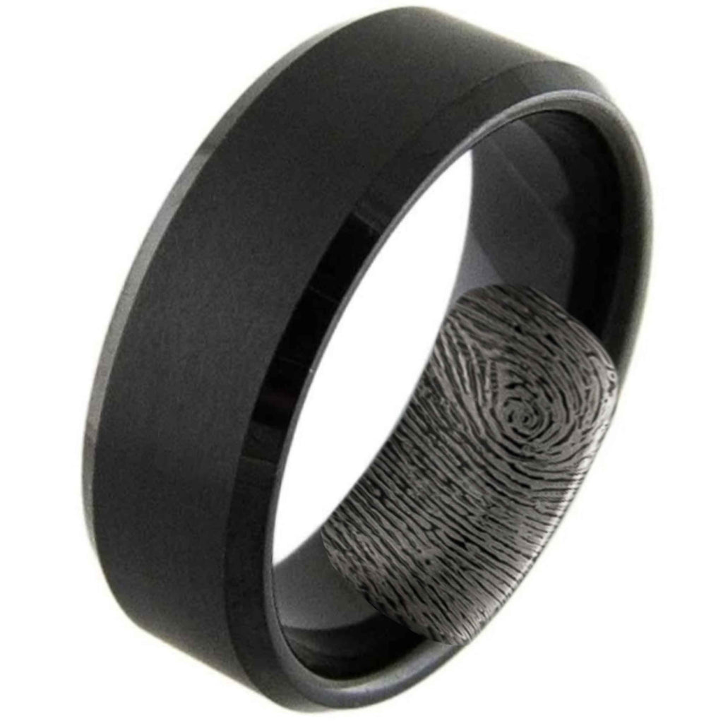 Black Tungsten Fingerprint Ring