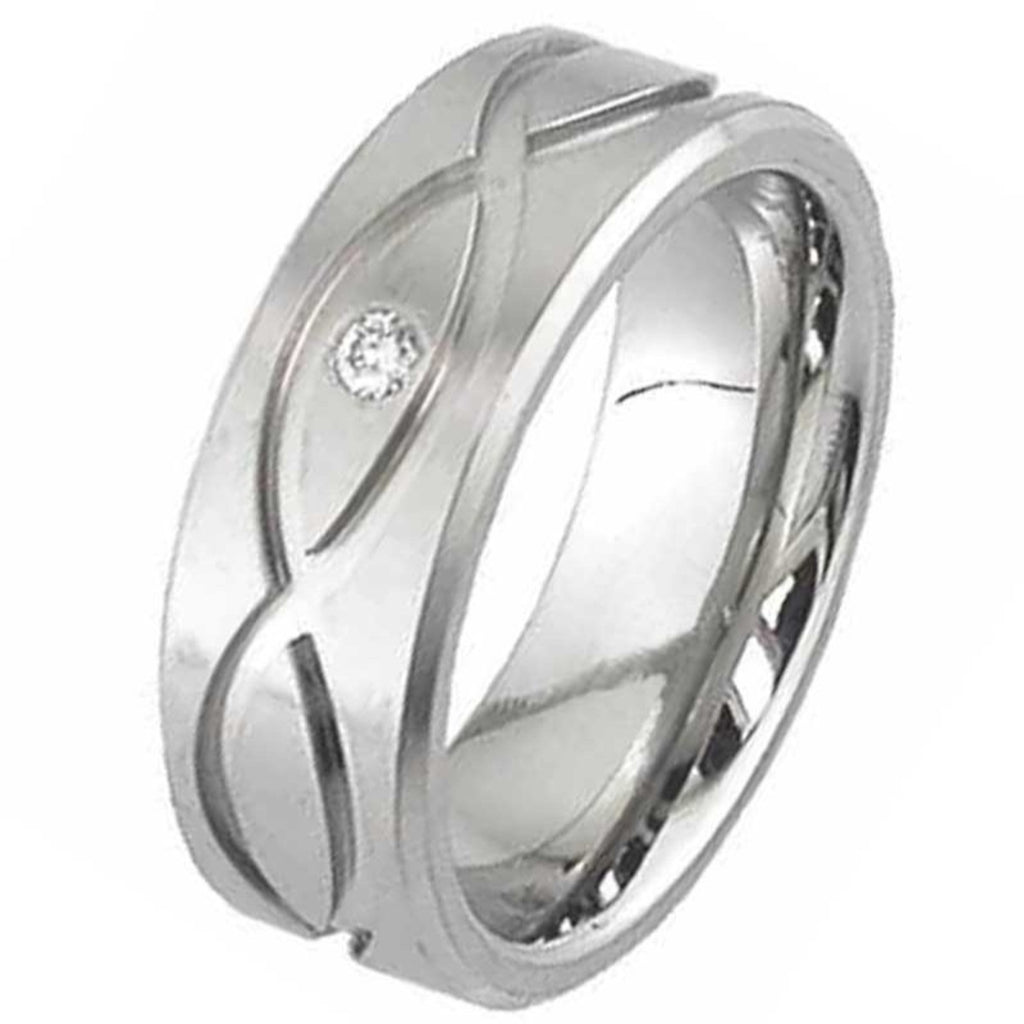 Flat Profile Diamond Titanium Ring with a Celtic Design