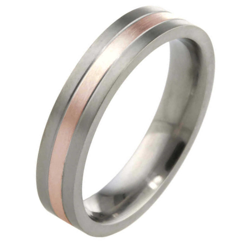 5mm Titanium Ring with 9ct Rose Gold Inlay