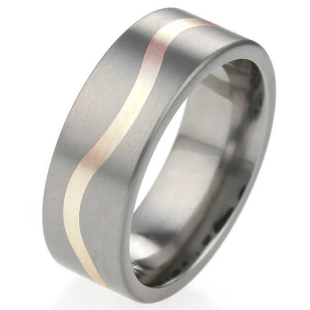 8mm Titanium Ring with Rose Gold Wave Inlay