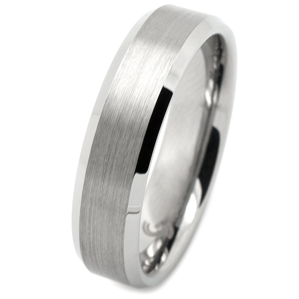 Flat Profile Tungsten Ring with Polished Bevelled Shoulders 