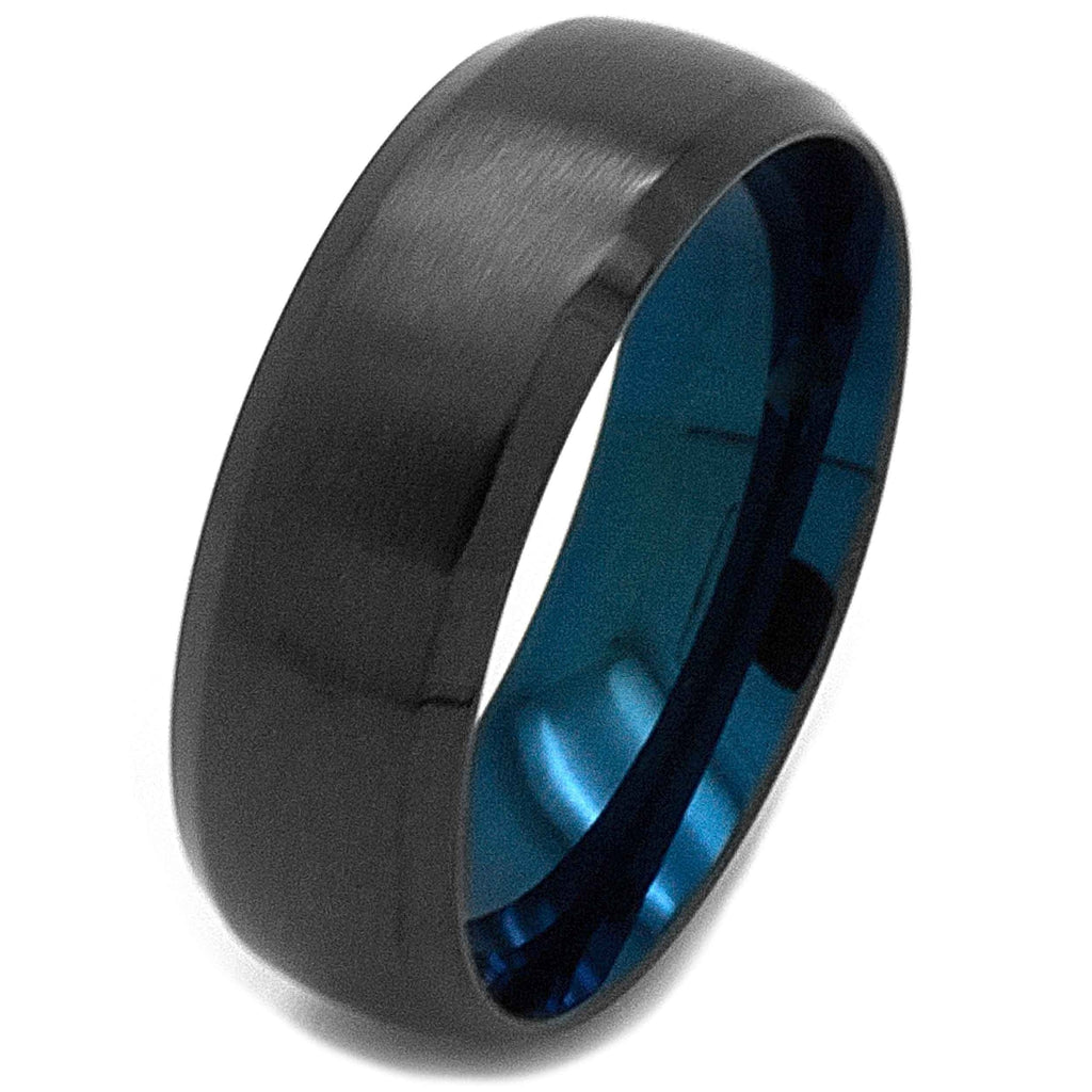 Black Stainless Steel Ring with Blue Inside