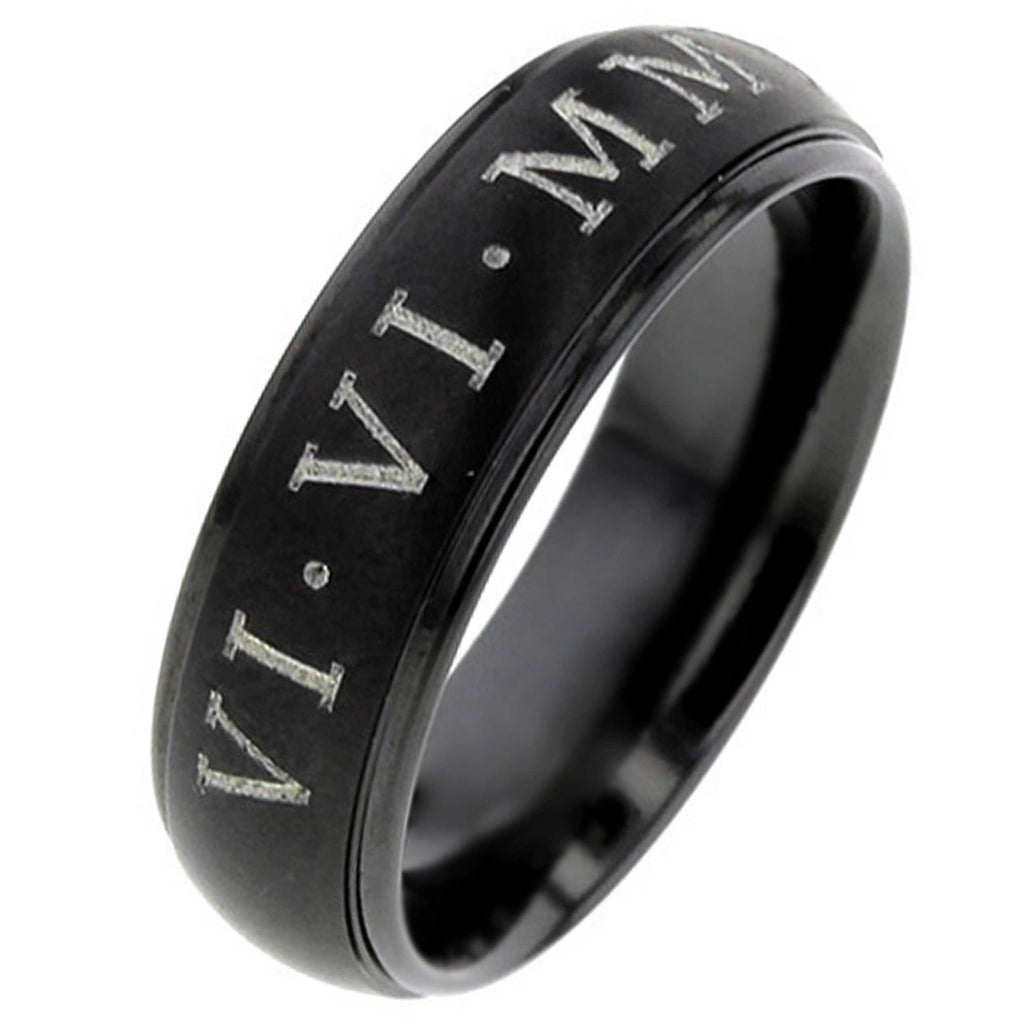 Black Zirconium Ring with Custom Roman Numeral Date