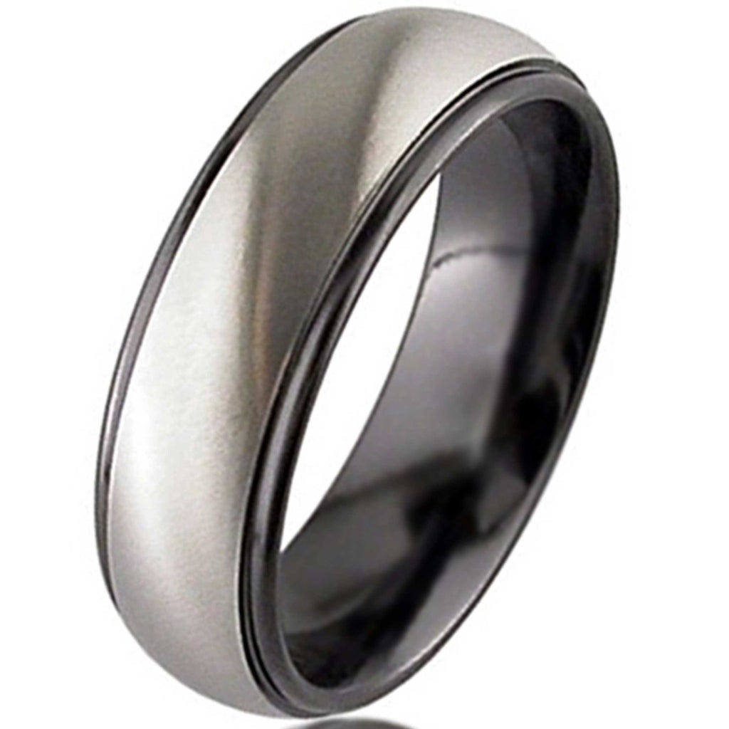 Two Tone Dome Profile Zirconium Wedding Ring