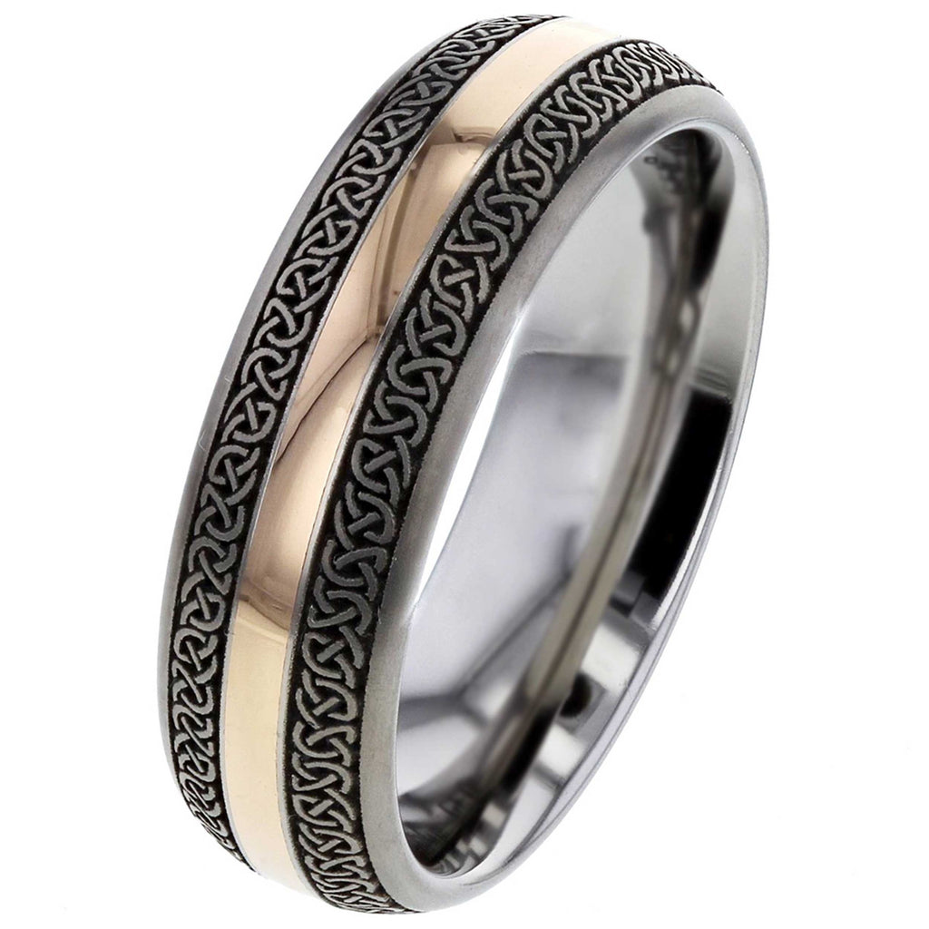 Celtic Titanium Ring with Rose Gold Inlay