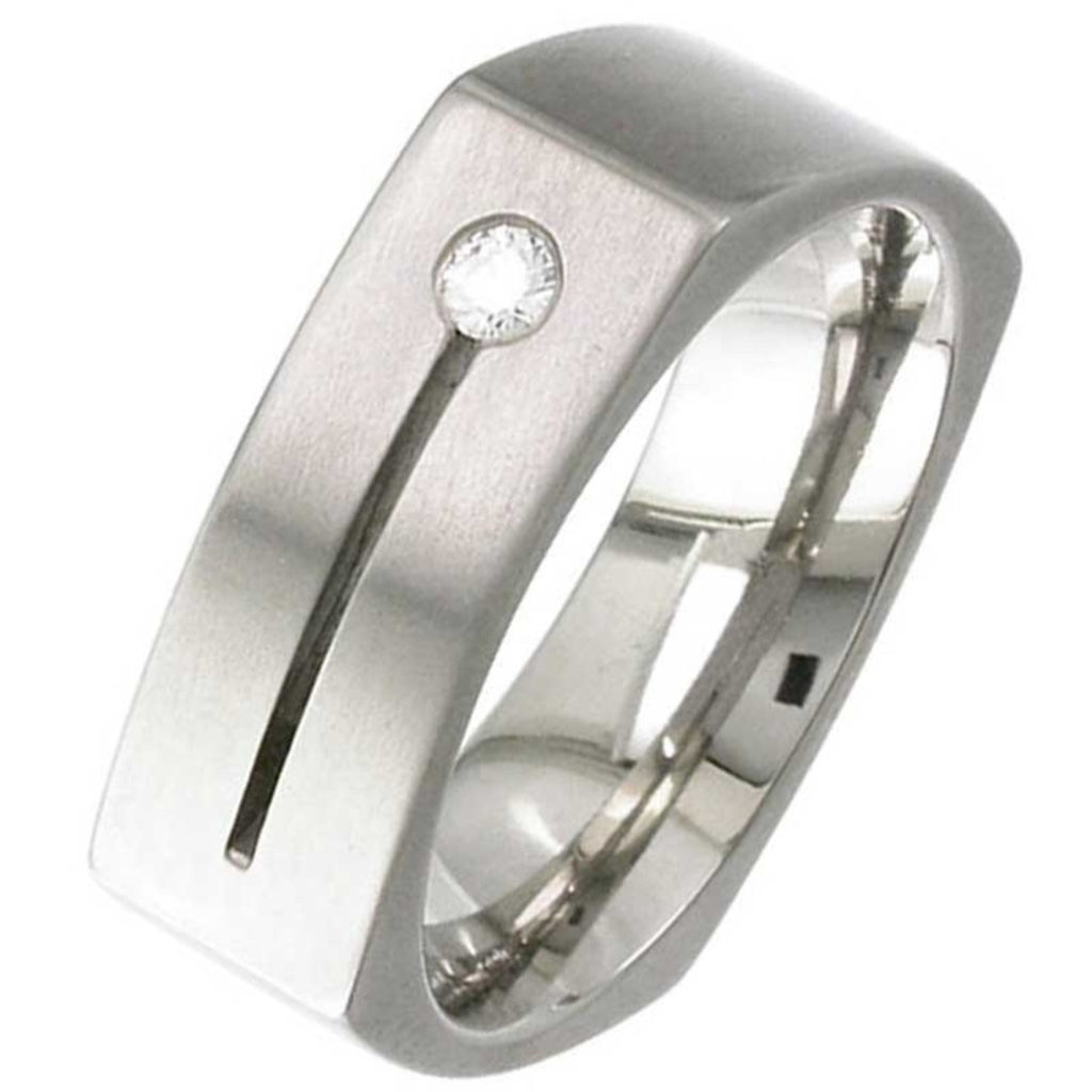 Square Shaped & Diamond Set Titanium Wedding Ring 