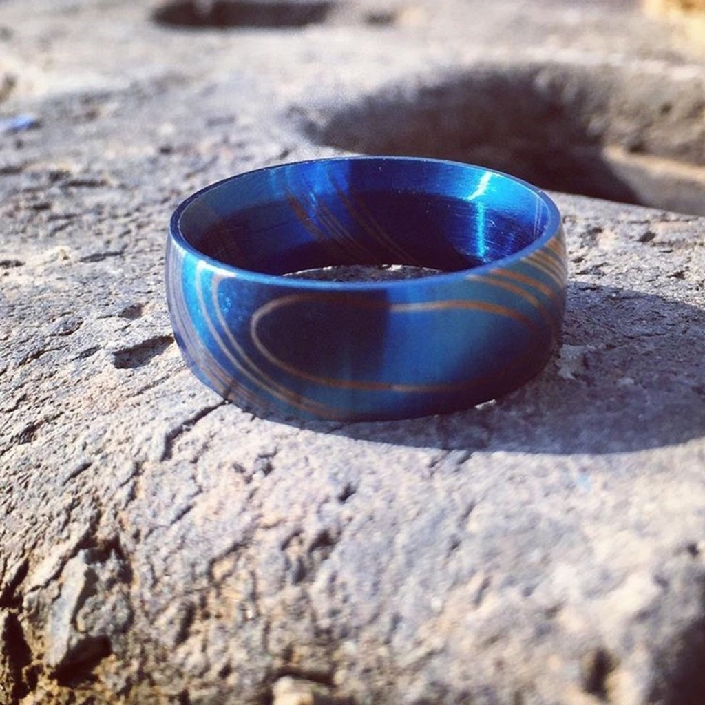 Blue Damascus Stainless Steel Ring