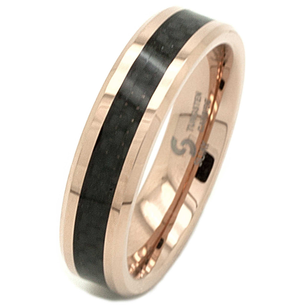 Rose Gold Tungsten Carbide Ring with Carbon Fibre Inlay