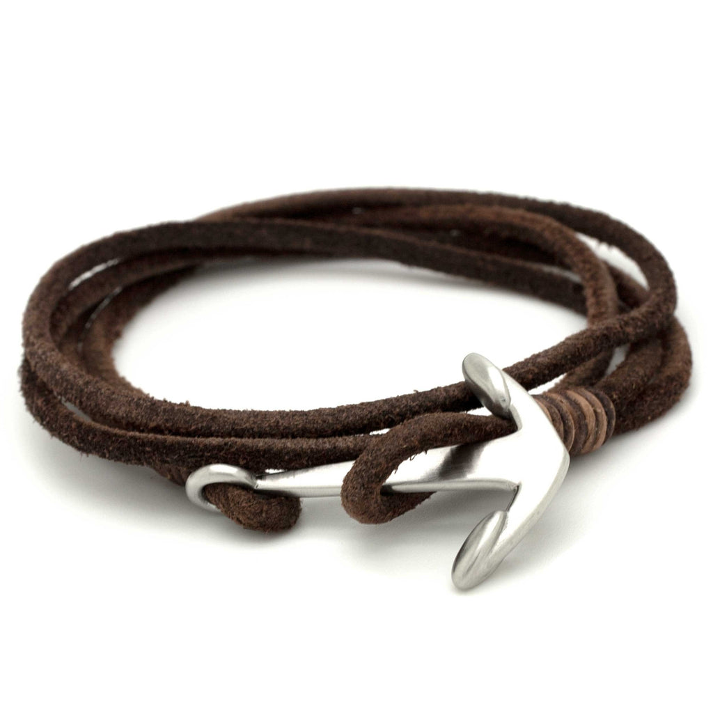 Soft Brown Double Wrap Leather Anchor Bracelet