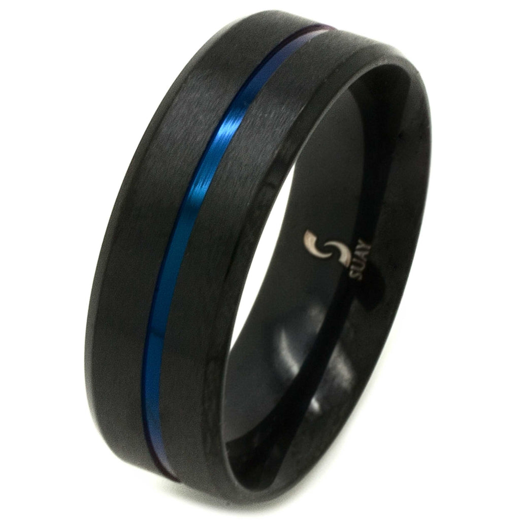 Black & Neon Blue Stainless Steel Ring