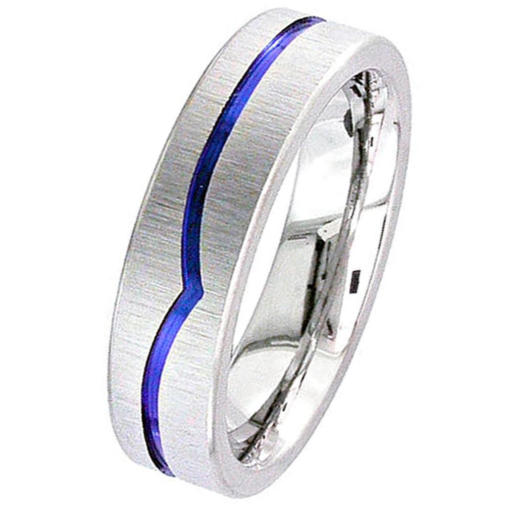 Flat Profile Zirconium Wedding Ring with Anodised Wave