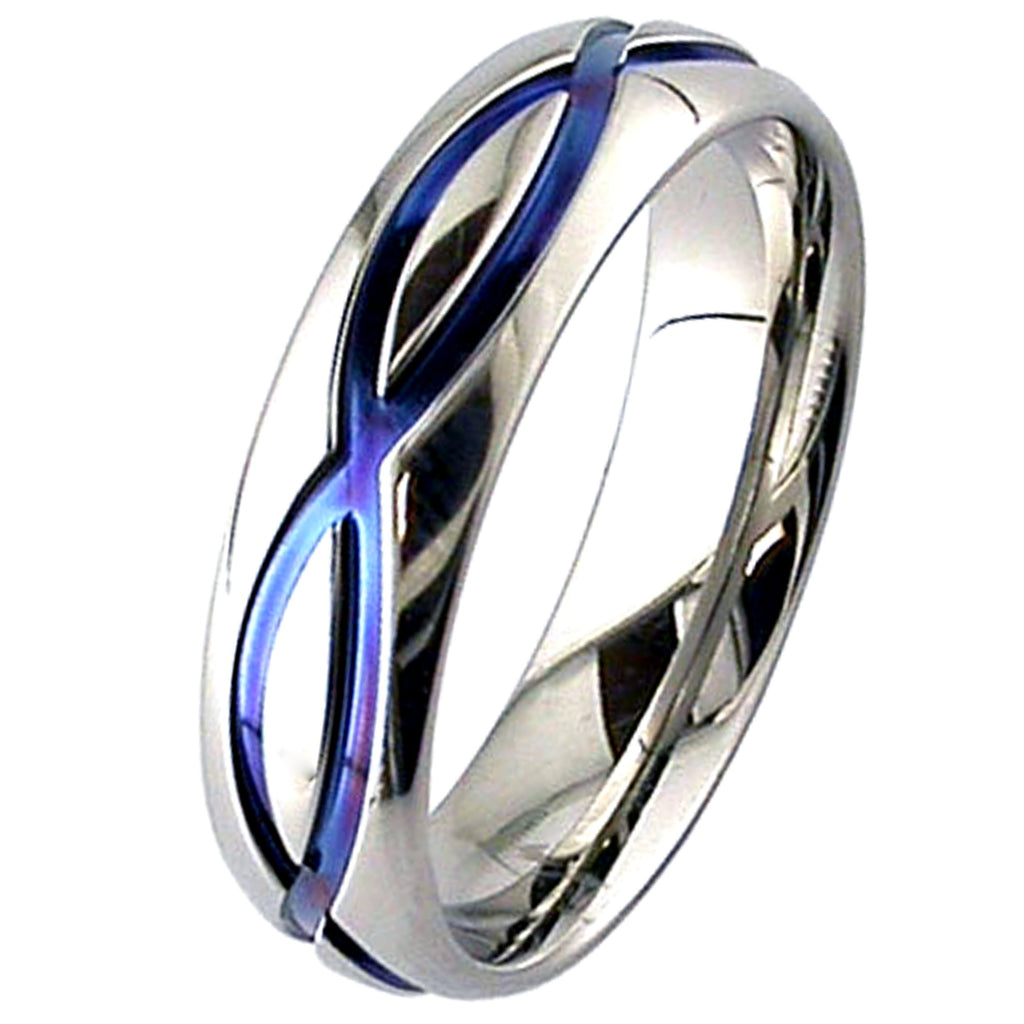 Dome Profile Zirconium Ring with Blue Wave Design