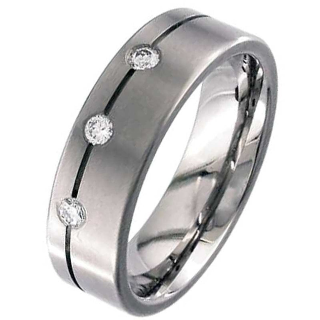 Flat Profile & Diamond Set Titanium Wedding Ring