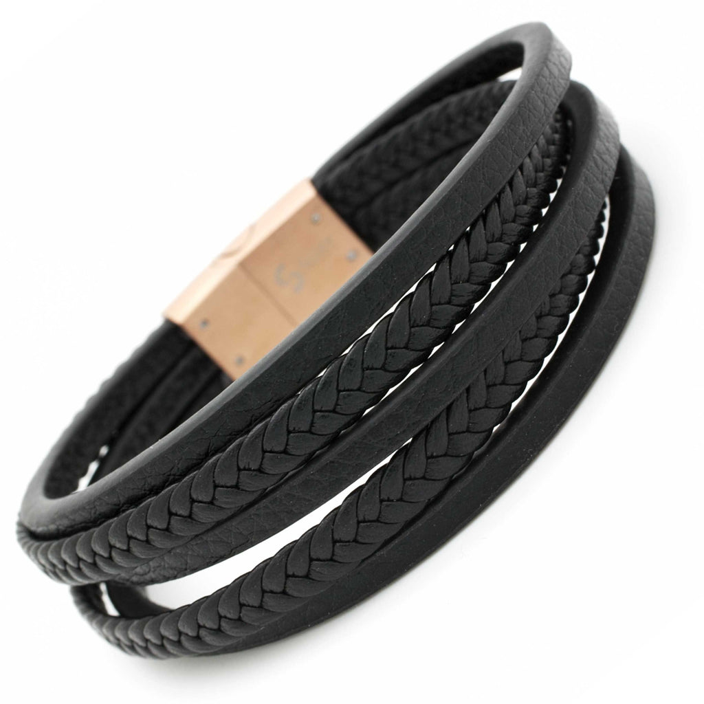 Five Thread Black Leather Bracelet