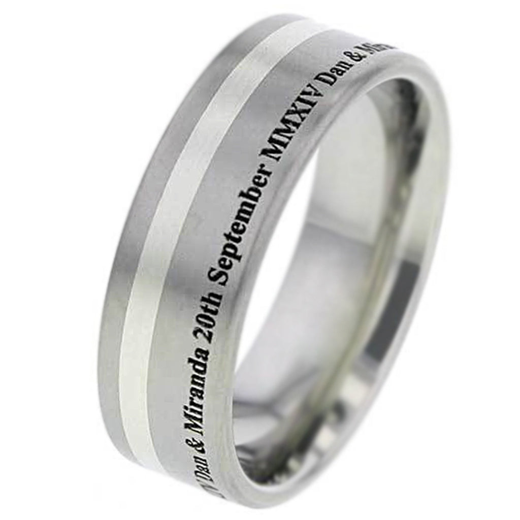 Customised Titanium Wedding Ring with White Gold Inlay