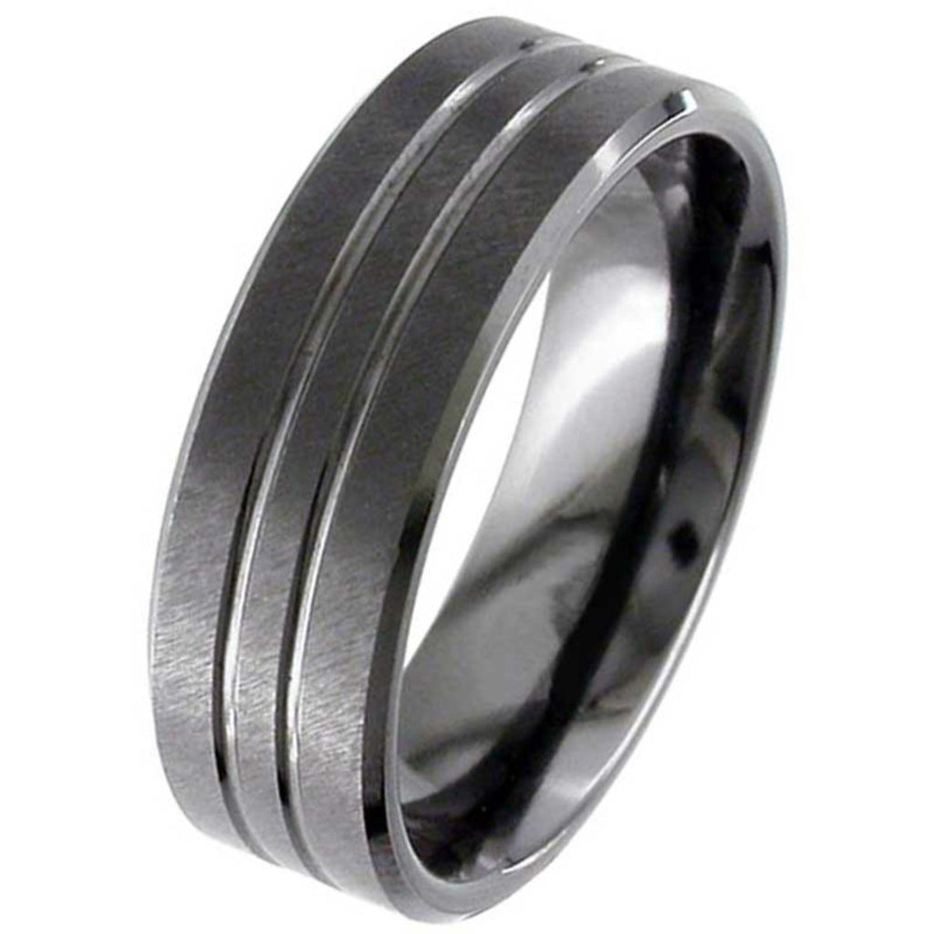 Flat Profile Textured Black Zirconium Wedding Ring