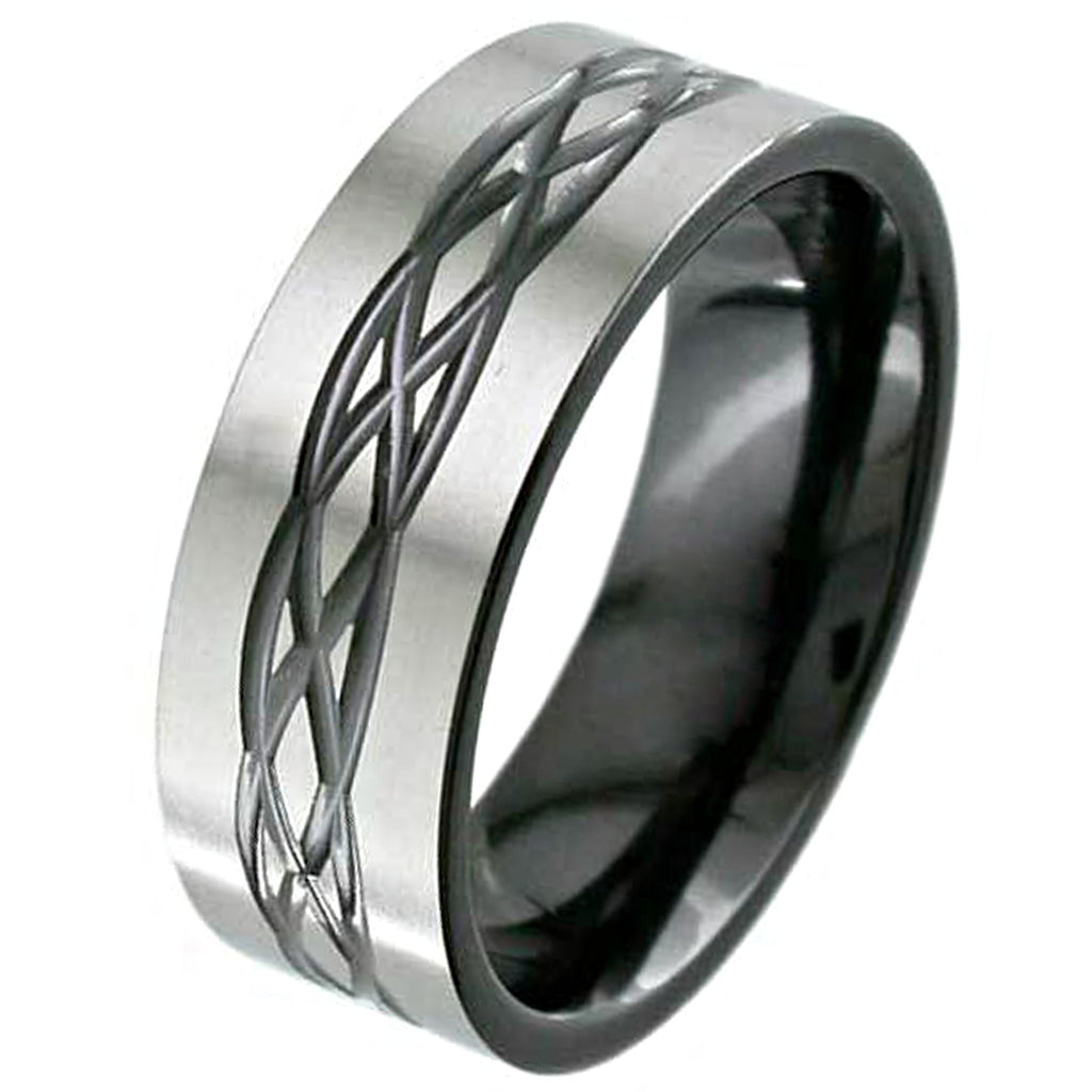 Flat Profile Celtic Design Zirconium Wedding Ring