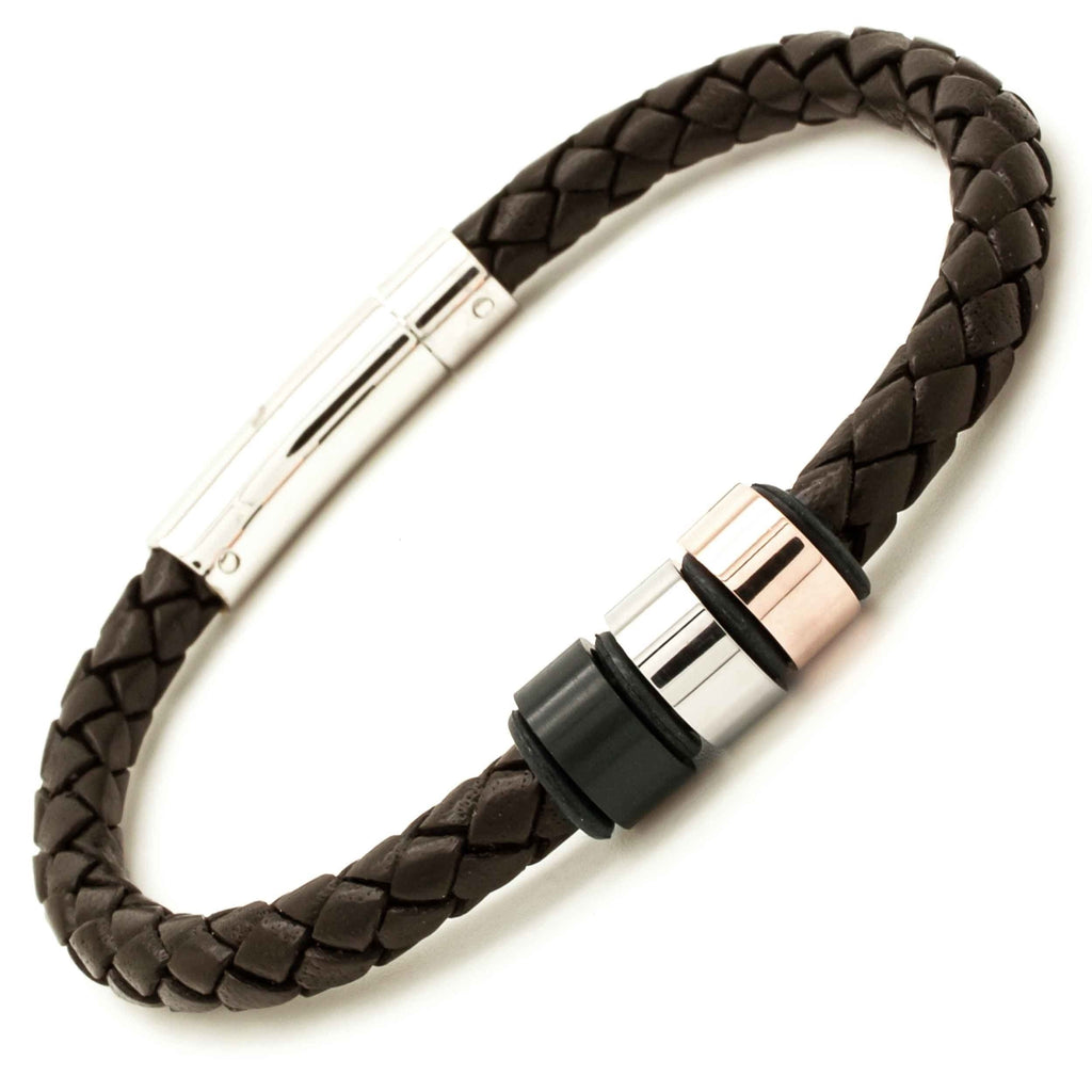 Woven Brown Leather with Two Tone Titanium Beads