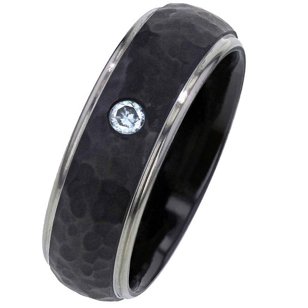 Hammered Black Zirconium Ring with Diamond