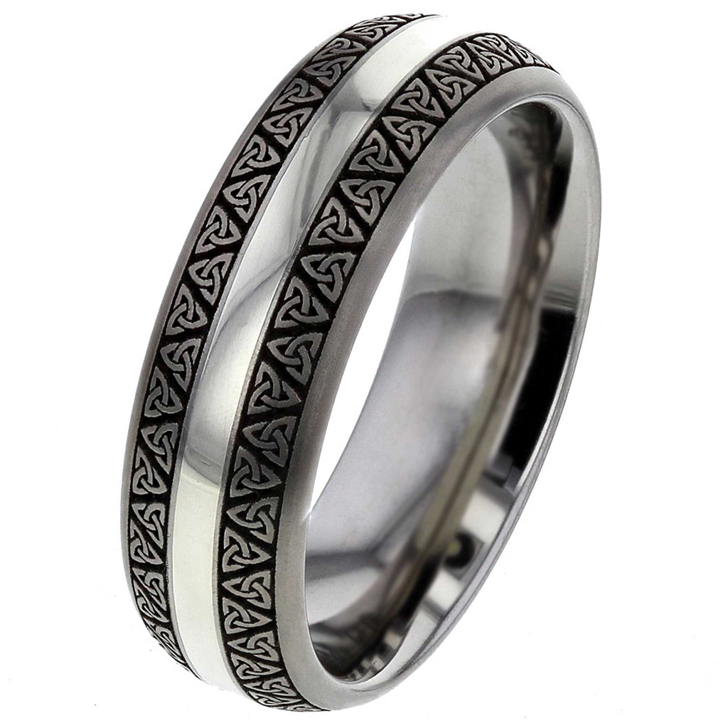 Celtic Knot Titanium Ring White Gold Inlay