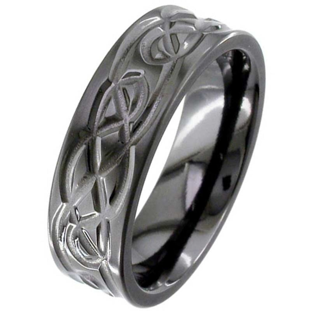 Flat Profile Black Zirconium Celtic Ring 