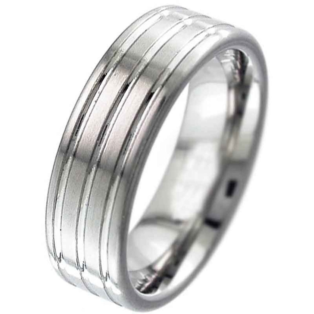 High polished triple groove flat profile Titanium Ring
