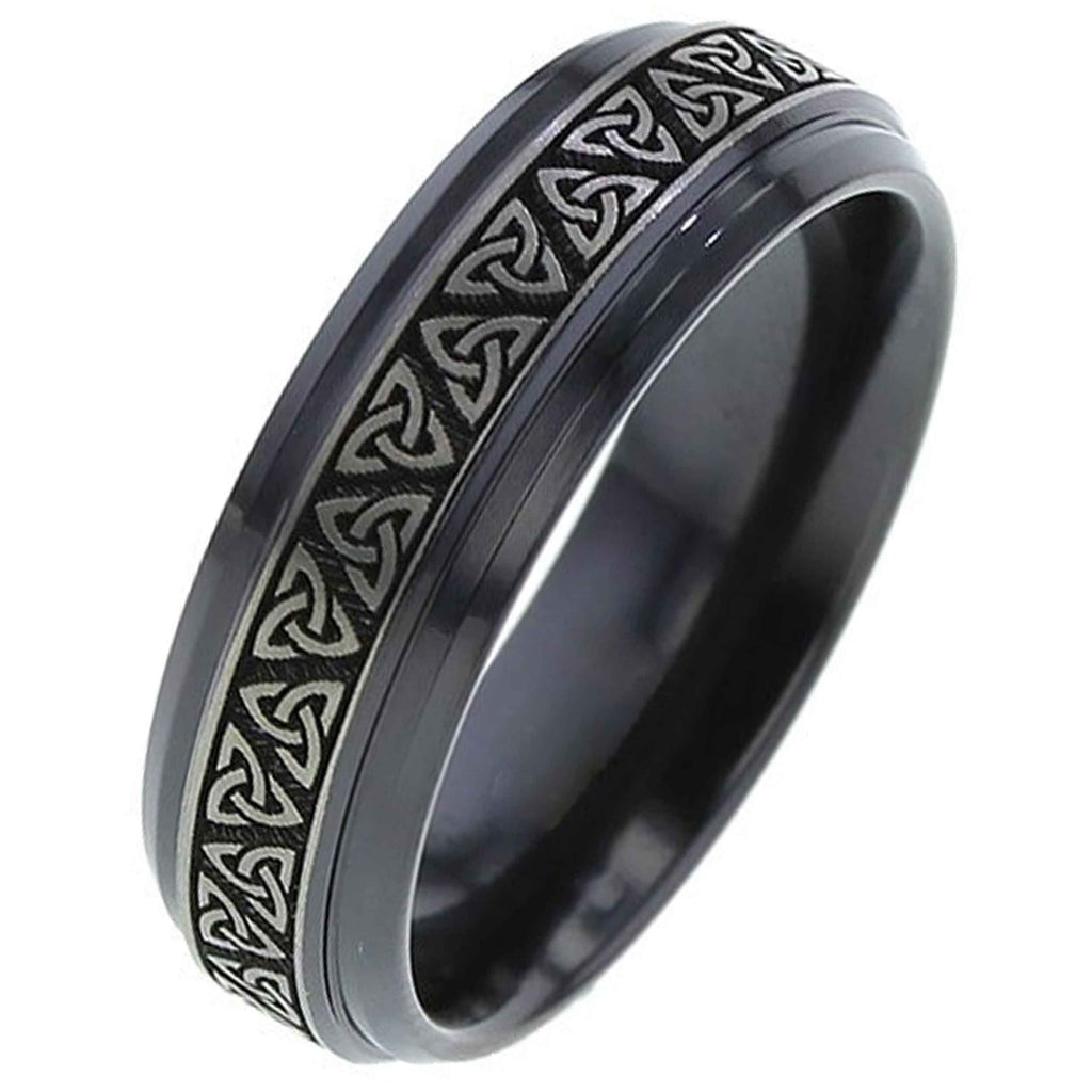 Black Zirconium Ring with Celtic Trinity Knot Design