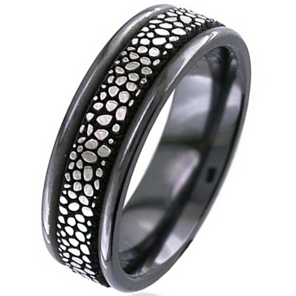Flat Profile Zirconium Ring with a Stingray Design 