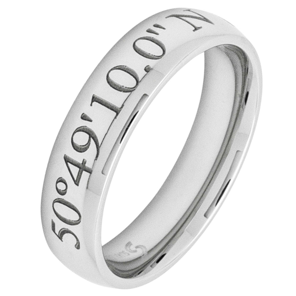 Personalised Coordinates Stainless Steel Ring Polished 6mm