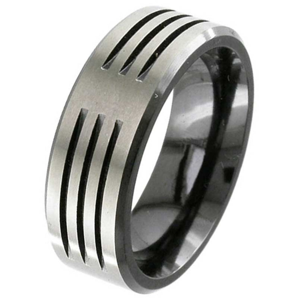 Flat Profile Grooved Zirconium Wedding Ring