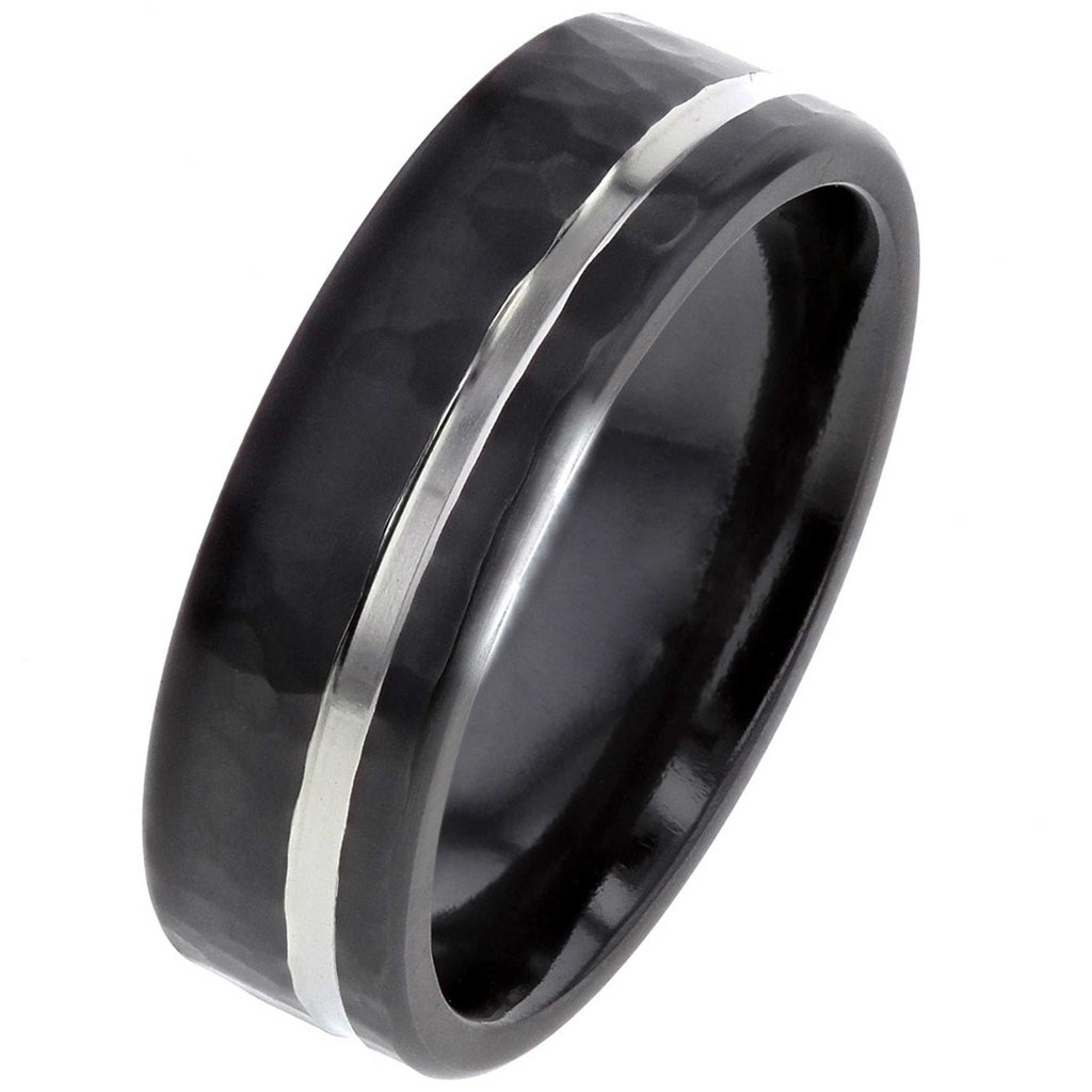 Black Zirconium Ring with Hammered Texture