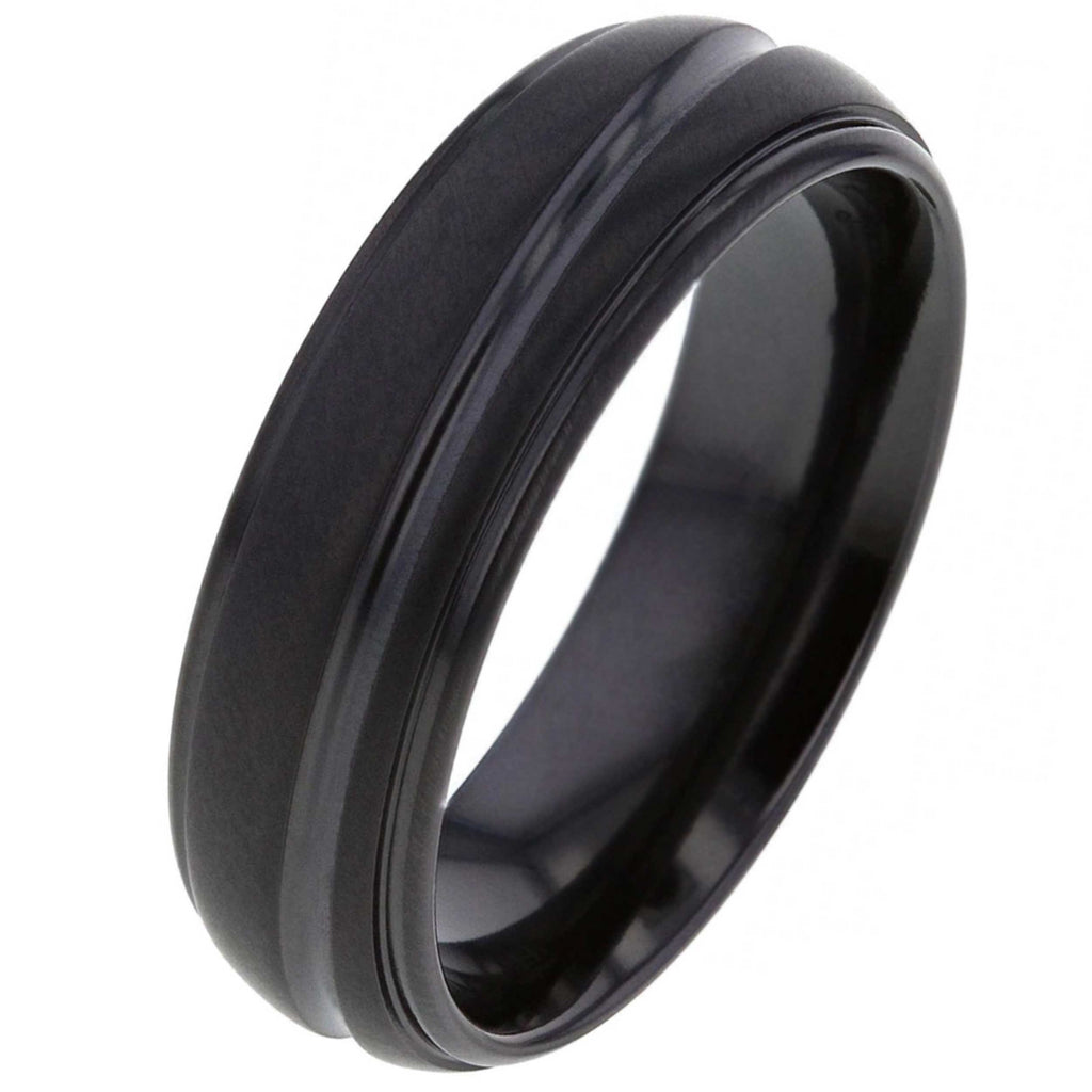 Black Zirconium Ring with Asymmetrical Groove 