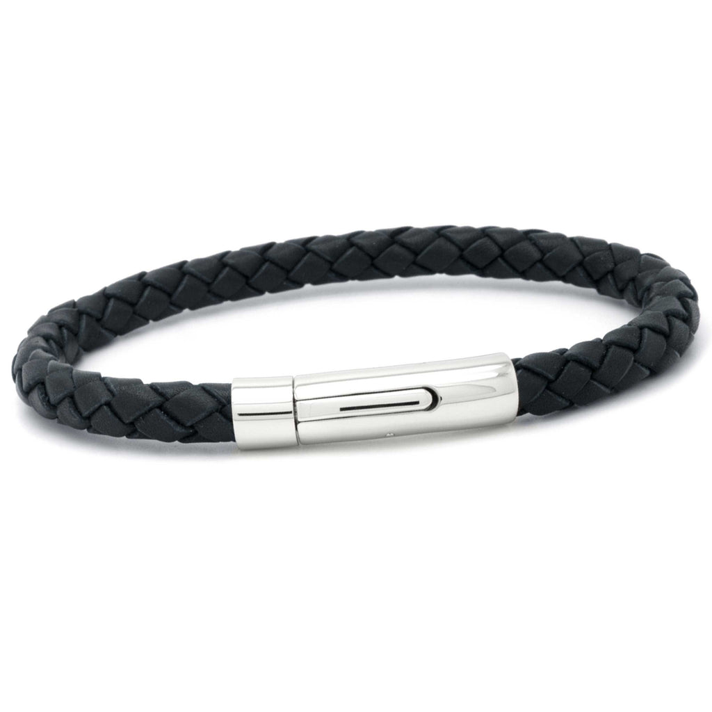 Woven Dark Grey Leather Bracelet