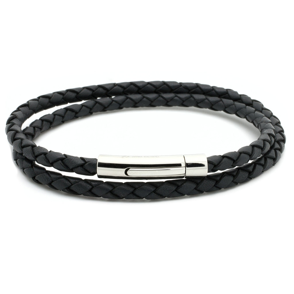 Dark Grey Woven Double Wrap Leather Bracelet