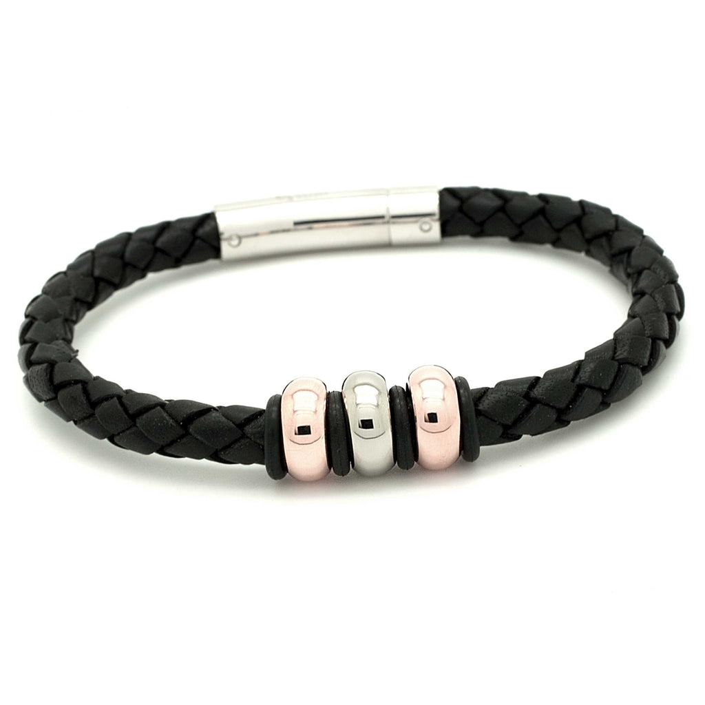 Rose Gold Titanium Bead On a Black Leather Bracelet