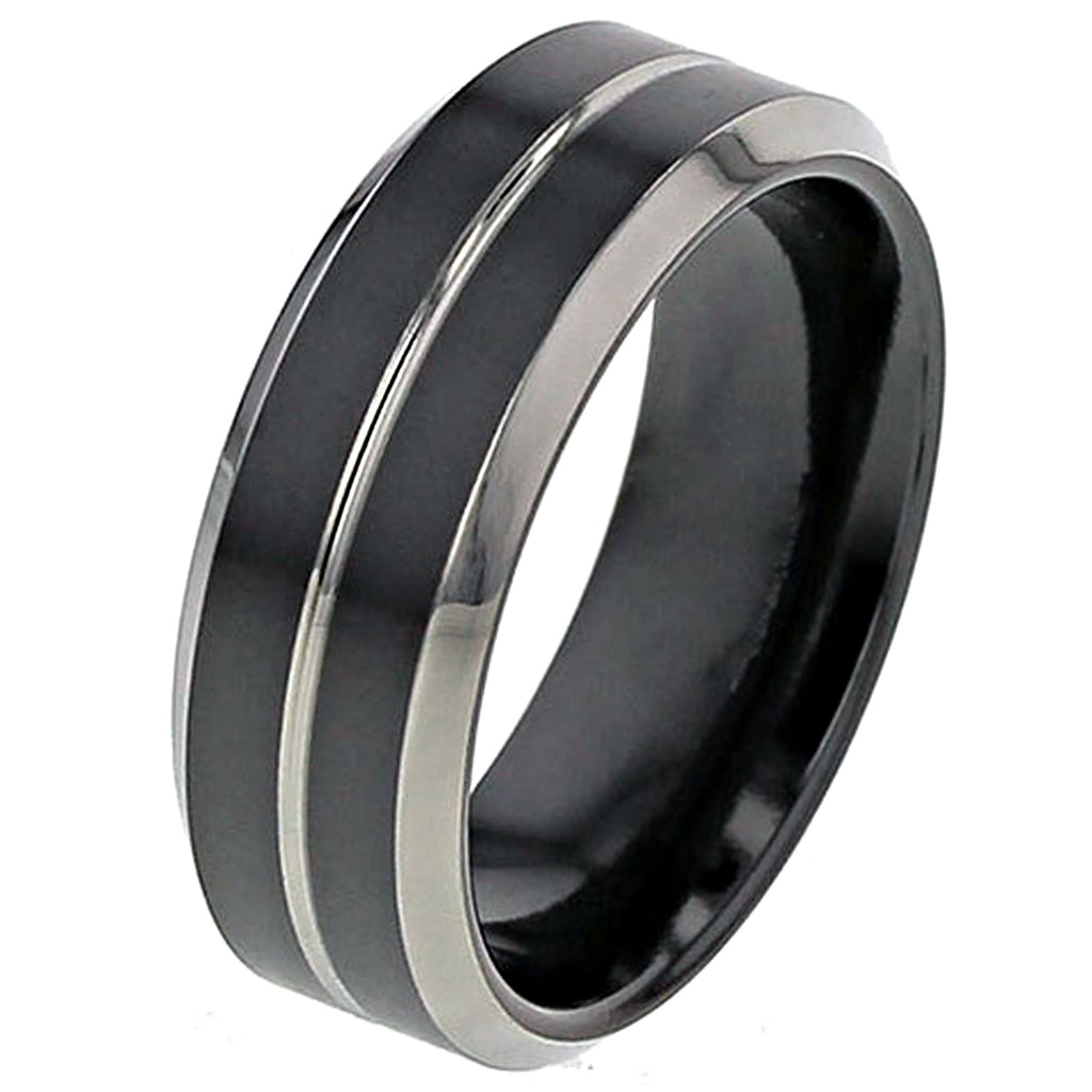 Flat Profile Two Tone Black Zirconium Wedding Ring