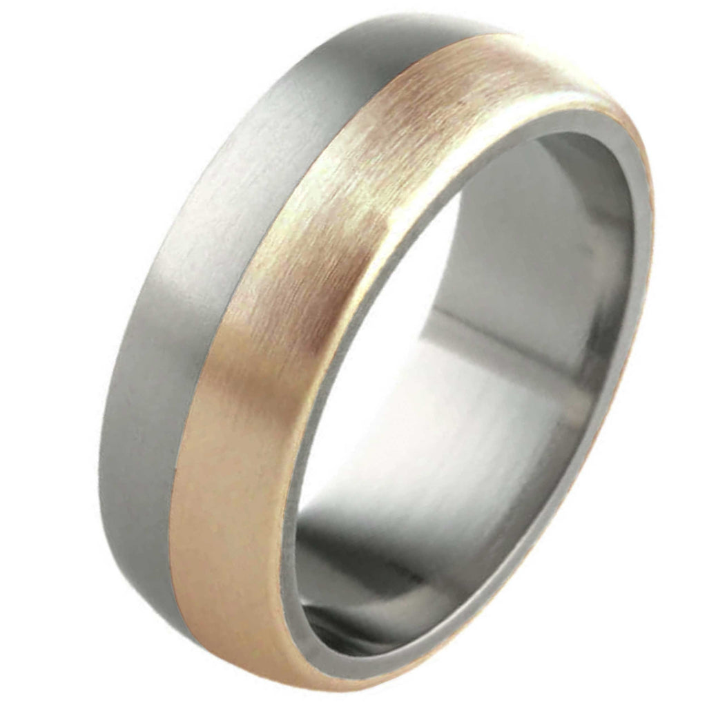 8mm Dome Profile Titanium Ring with Rose Gold Inlay