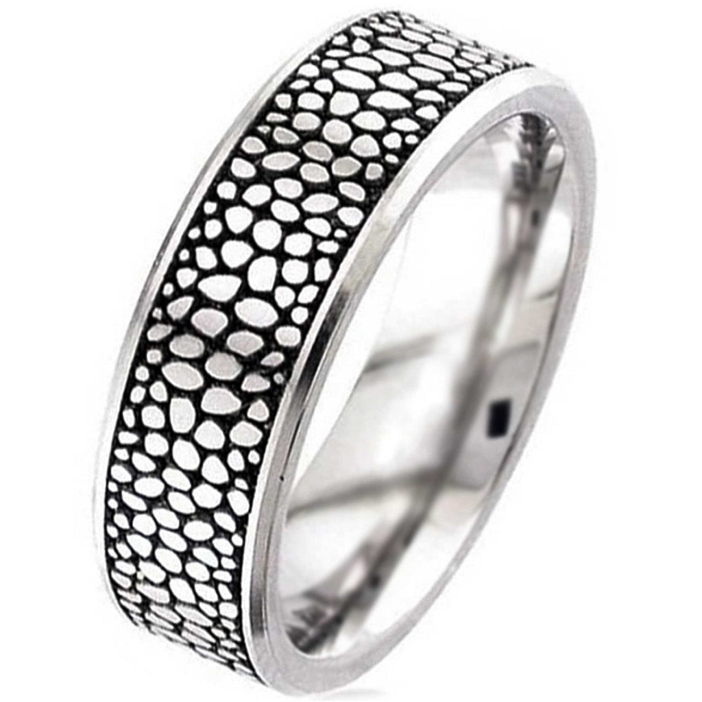 Flat Profile Stingray Patterned Titanium Wedding Ring 