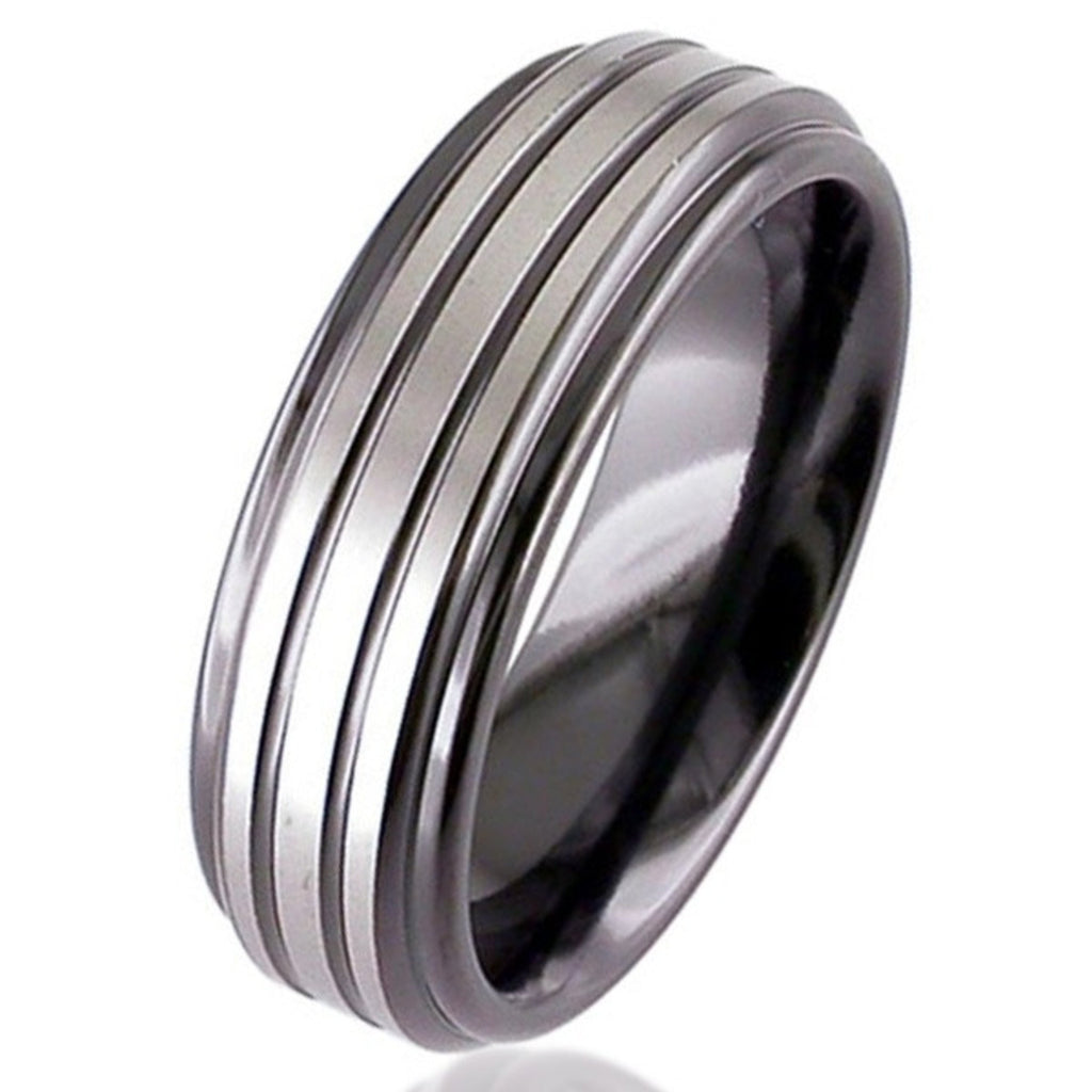 Two Tone Flat Profile Zirconium Ring 