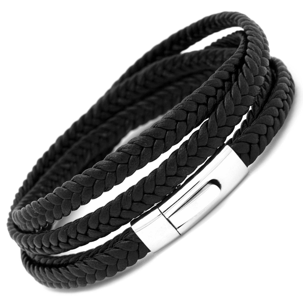 Black Leather Double Wrap Bracelet